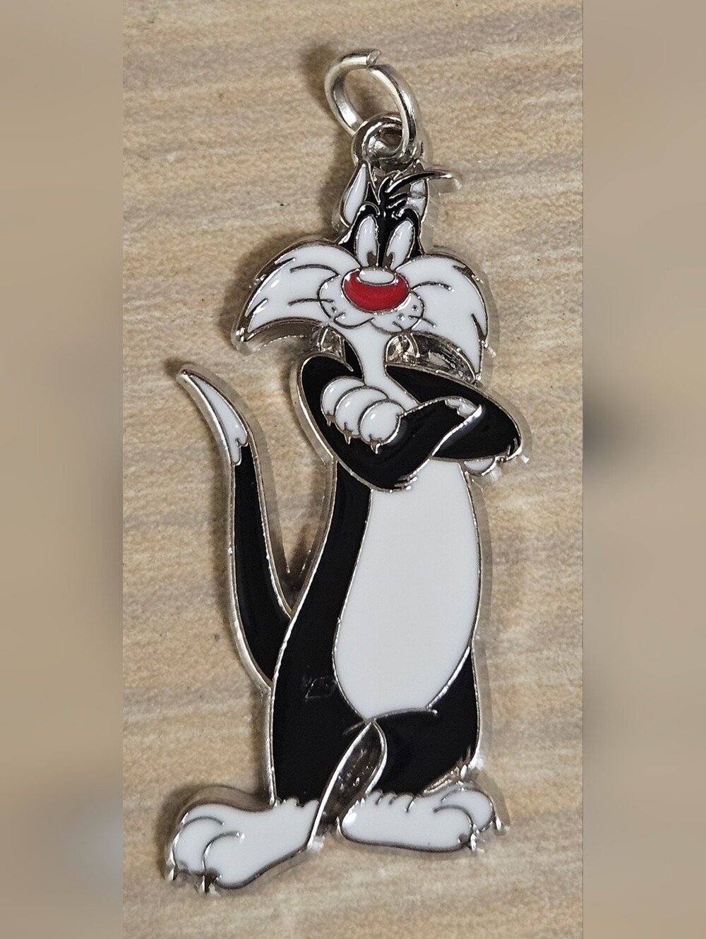 Vintage Warner Bros Sylvester The Cat Looney Tunes Silver Enamel Pendant Charm